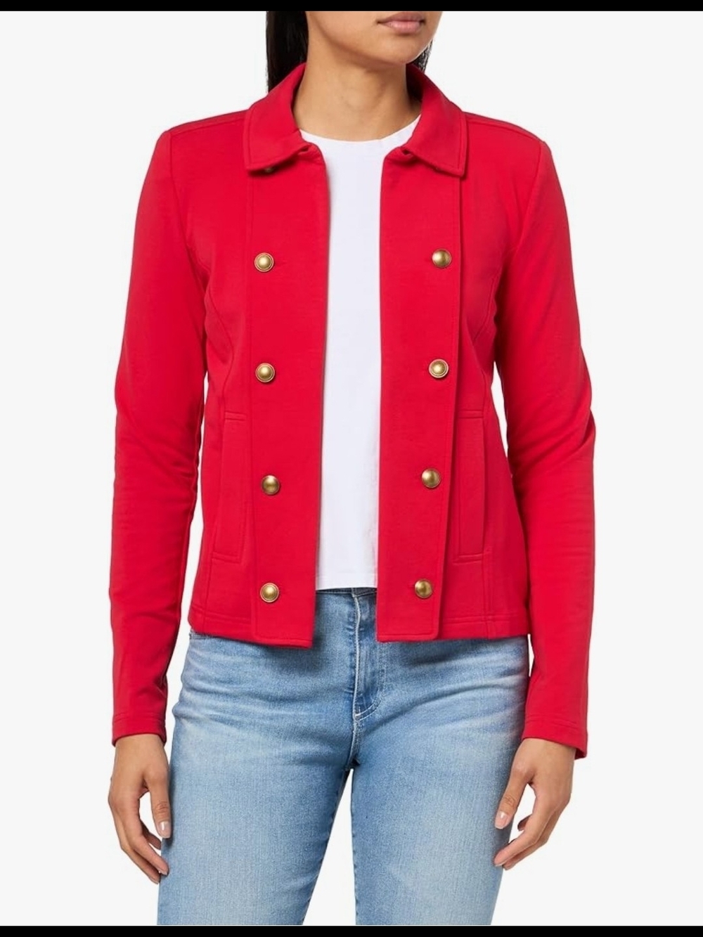 Nautica Red Double-Breasted Knit Blazer with Gold Buttons Womens Large